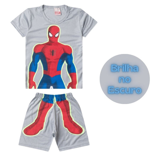 Pijama Masculino manga curta que brilha no escuro Homem Aranha! Tamanho do 2 ao 10