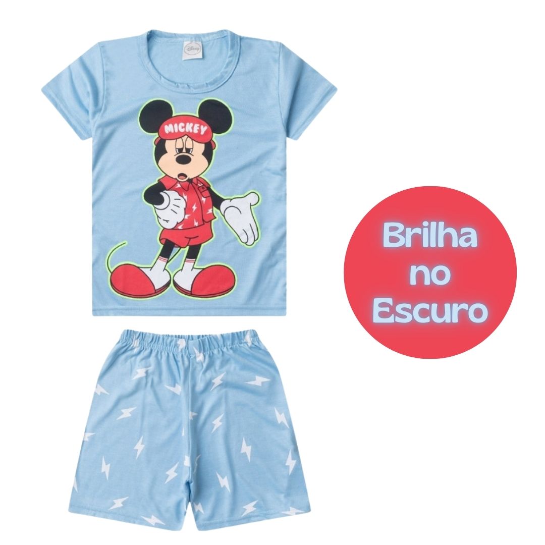 Pijama Masculino manga curta que brilha no escuro Mickey! Tamanhos 2, 8 e 10