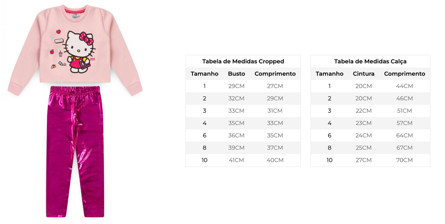 Conjunto Feminino Infantil Reluzente - Hello Kitty - Tamanho 3
