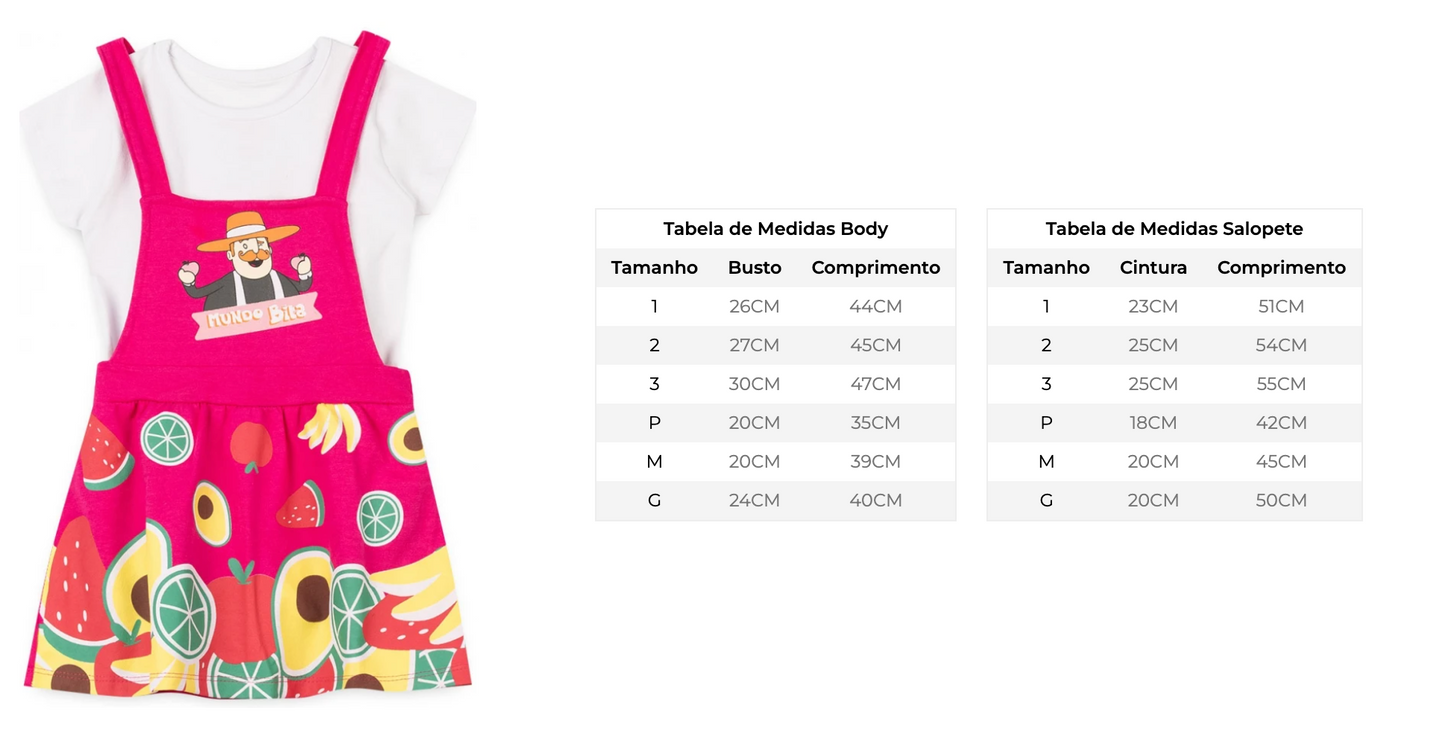 Salopete Feminina Baby - Festa Das Frutas - Mundo Bita - Tamanho P, M e G