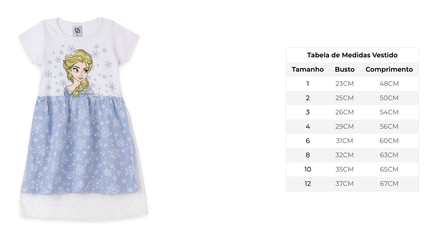 Vestido Feminino Infantil Gelinho - Elza Frozen - Tamanho 1 e 2