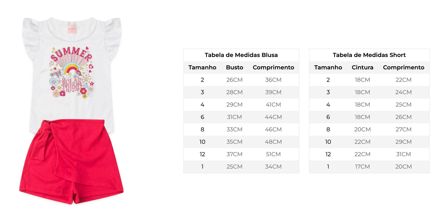 Conjunto Infantil Feminino Summer Solar - Tamanho 10