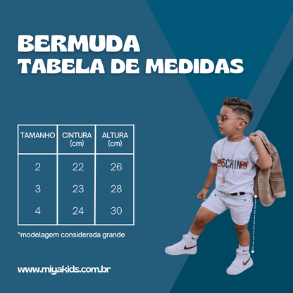 Conjunto 2 peças Camiseta Linha Premium + Bermuda listras mauricinho - Tamanho 4 (grande)