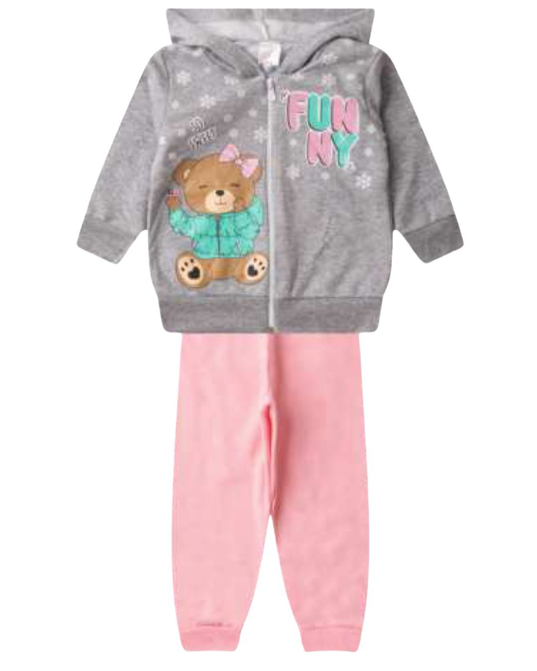 Conjunto 2 peças Feminino Meia Estação - Jaqueta Com Capuz e Calça Moletom Peluciada! Veste do 1 ao 3