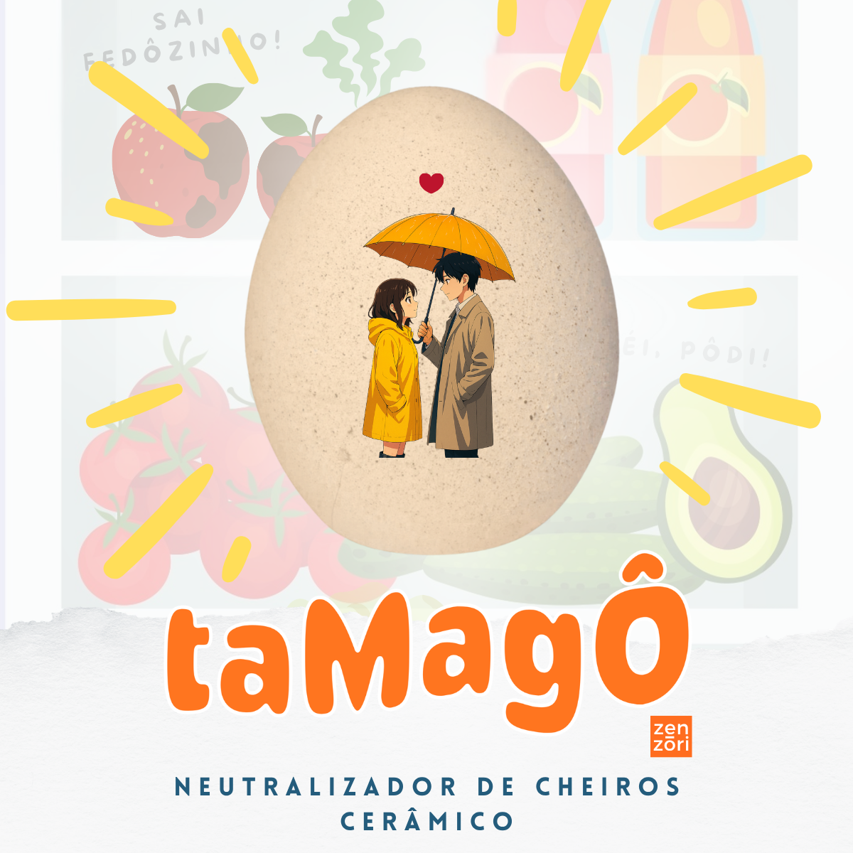 Tamagô, o Ovo Neutralizador Mineral de Ceramica com Feldspato Tira Cheiro, Desodorizador, Tira Odor