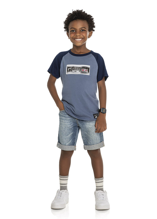 Camiseta em Meia Malha Gamer com relevo - Menino - Marlan - Tamanho 6 ou 14