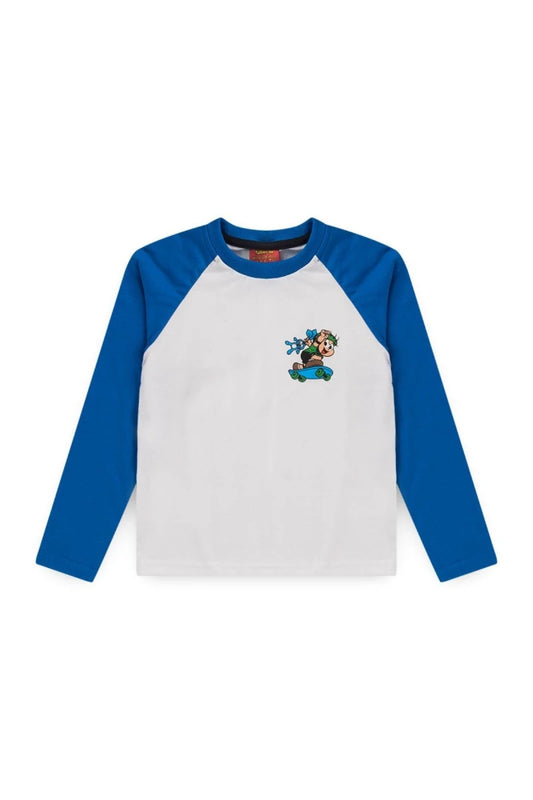 Camiseta Manga Longa Masculina Infantil Cebolinha - Turma da Mônica - Tamanho 10