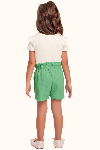 Conjunto 2 Peças Feminino Blusa em meia malha e Short em Sarja - Fakini Kids - Tamanho 3