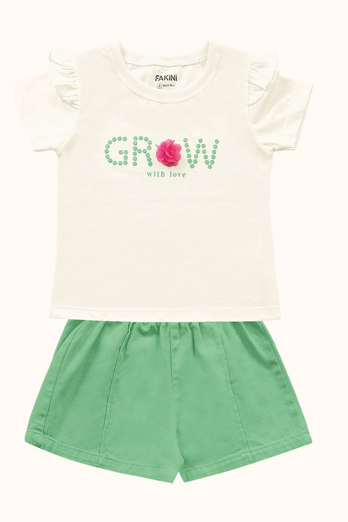 Conjunto 2 Peças Feminino Blusa em meia malha e Short em Sarja - Fakini Kids - Tamanho 3