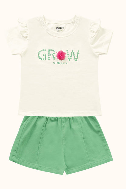 Conjunto 2 Peças Feminino Blusa em meia malha e Short em Sarja - Fakini Kids - Tamanho 3