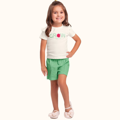 Conjunto 2 Peças Feminino Blusa em meia malha e Short em Sarja - Fakini Kids - Tamanho 3