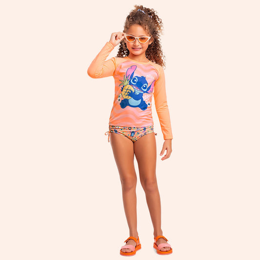 Conjunto Feminino Blusa Manga Longa com Calcinha - Stitch - Moda Praia - Fakini Kids