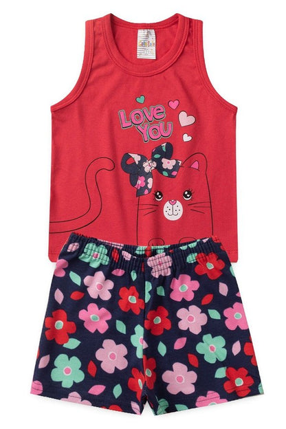 Conjunto 2 peças Menina Dia a Dia Camiseta Regata + Bermuda cotton - do 1 ao 3