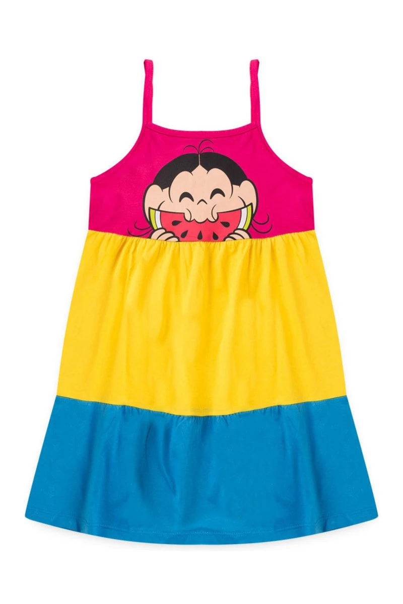 Vestido Feminino Infantil Magali Comilona - Turma da Mônica - Tamanhodo 2 ao 10
