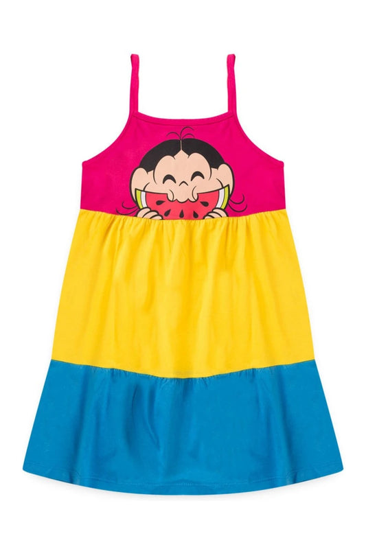 Vestido Feminino Infantil Magali Comilona - Turma da Mônica - Tamanhodo 2 ao 10